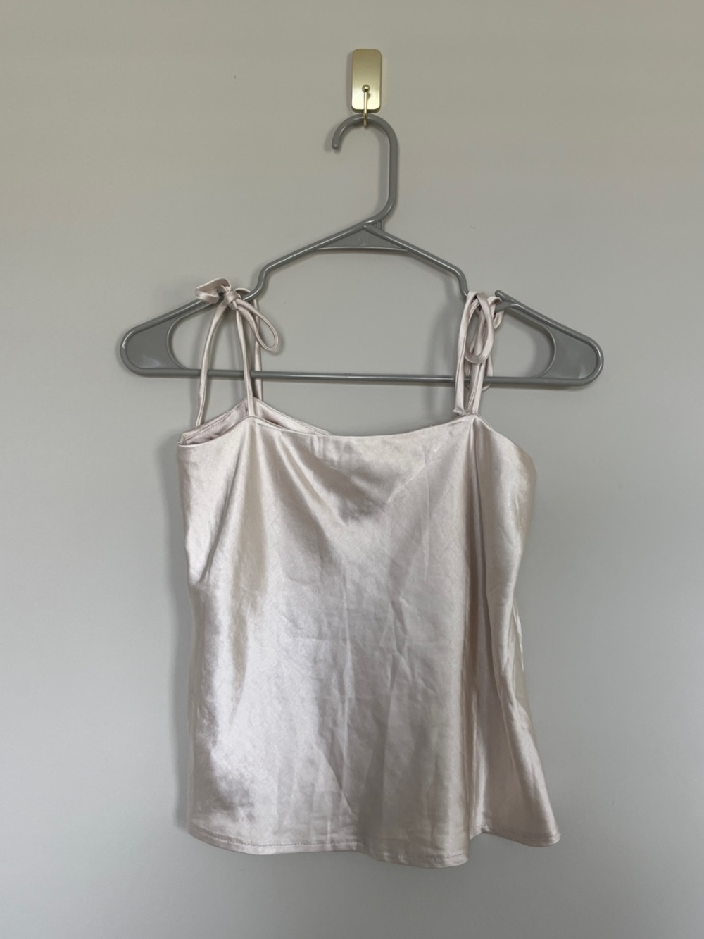 Satin Tie-Shoulder Champagne Color Camisole Top